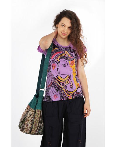 Женская футболка с принтом Слон сиреневая