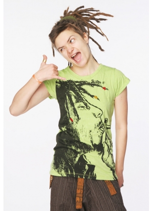 Женская футболка Боб Марли салатовая
