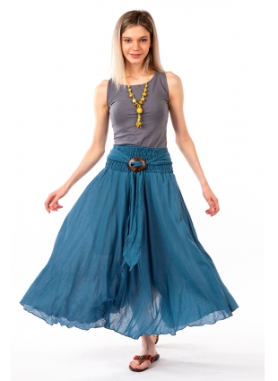Однотонная юбка с кокосовой пряжкой серо-голубая
