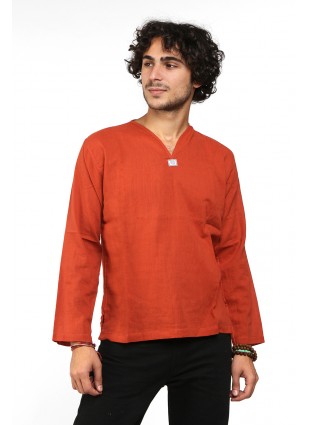 Рубашка с V-воротом оранжевая