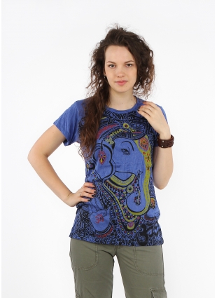 Женская футболка с принтом Слон синяя
